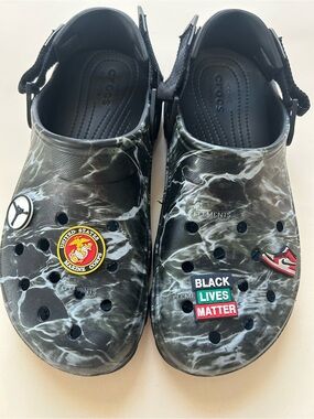 CROCS men’s Black Marble Slip-On Clogs with Jibbitz Charms size 11 Men main image 2